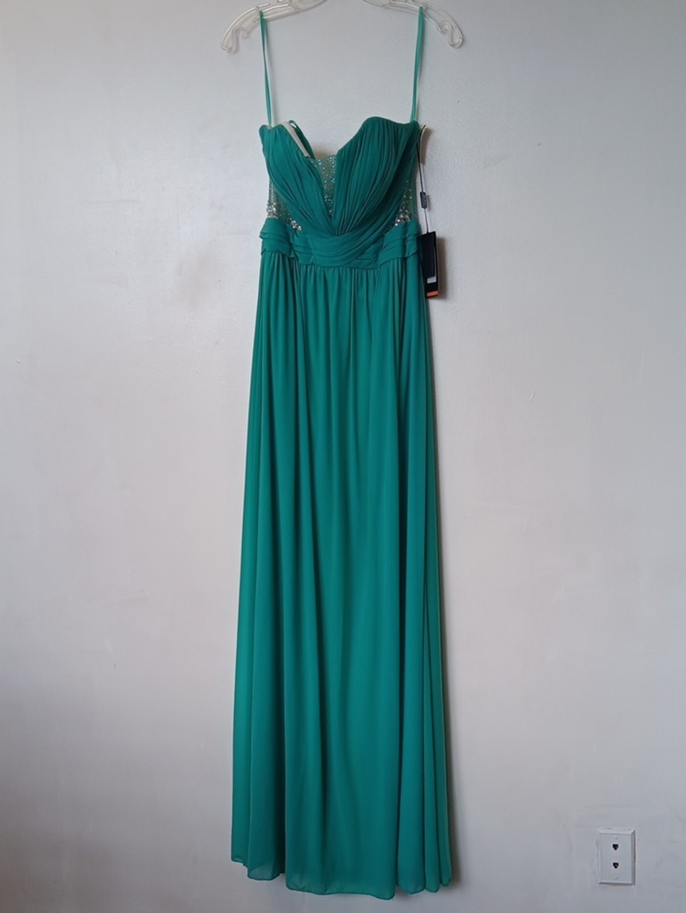 La Femme Spearmint Strapless Chiffon Evening Gown